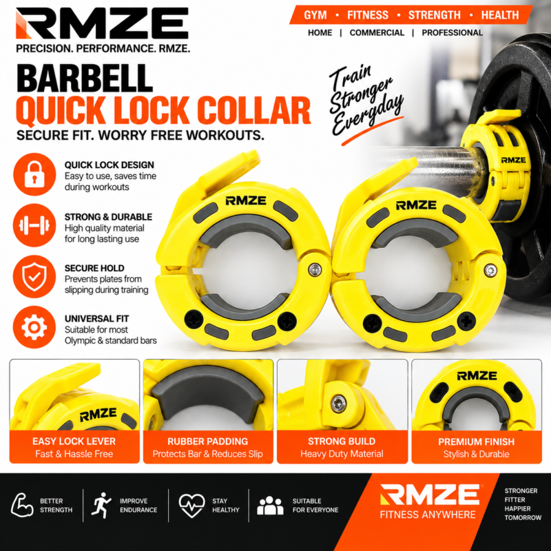 RMZE barbell quick lock collar available in blue yellow and red
