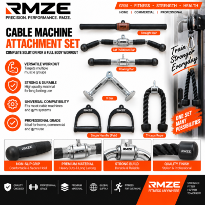 RMZE cable machine attachment set with straight bar lat pulldown bar rowing bar V bar handles and triceps rope
