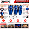 RMZE 3 piece blue conga drum set with stand for schools bands and events