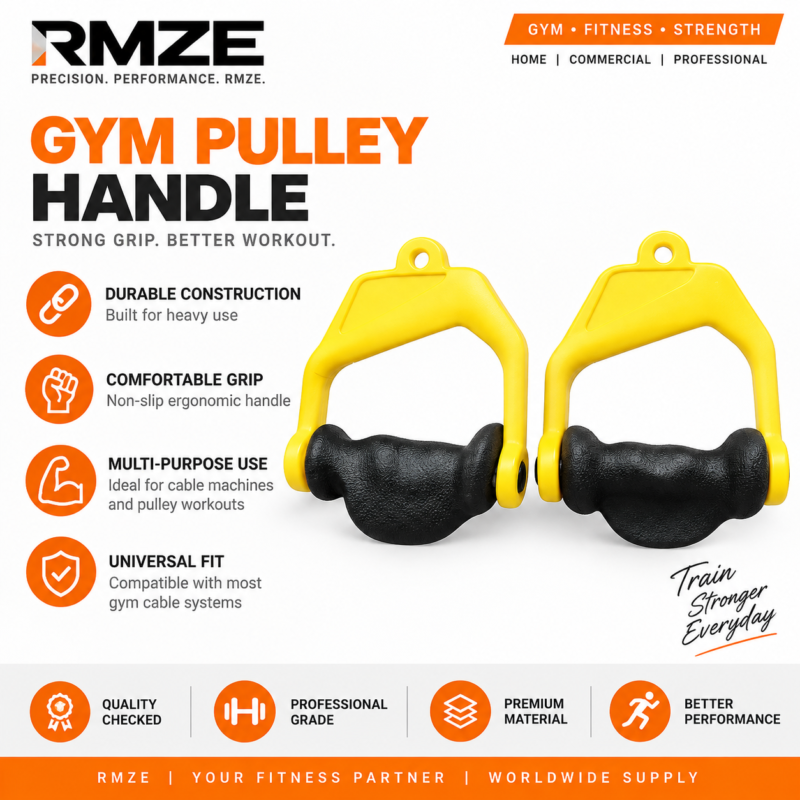 RMZE yellow gym pulley handle with non-slip ergonomic grip
