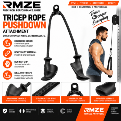 RMZE tricep rope pushdown attachment with ergonomic handles and strong nylon rope