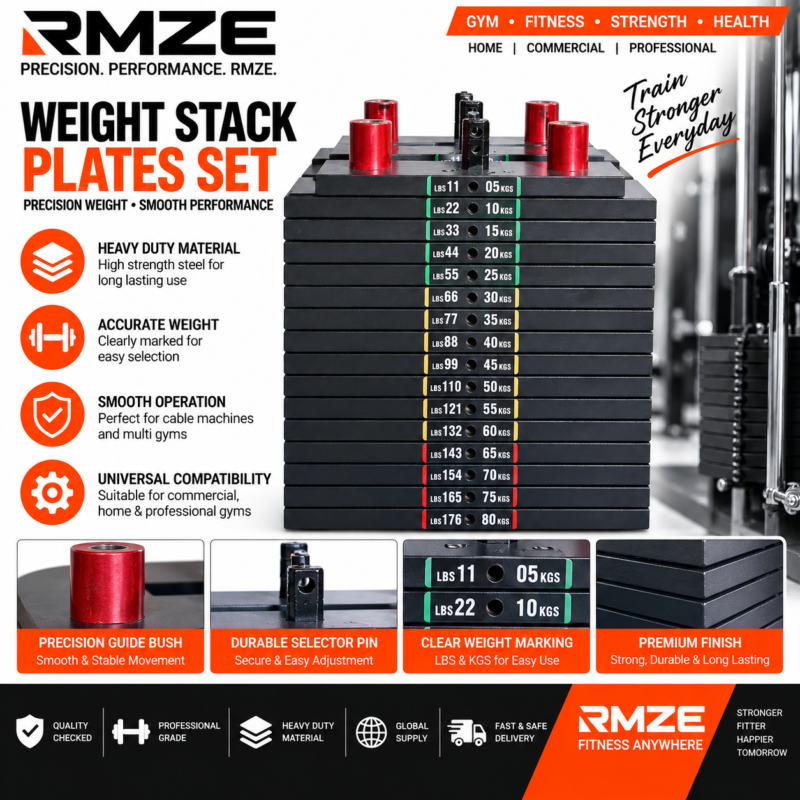 RMZE weight stack plates set with 5 KG to 80 KG markings for gym cable machines