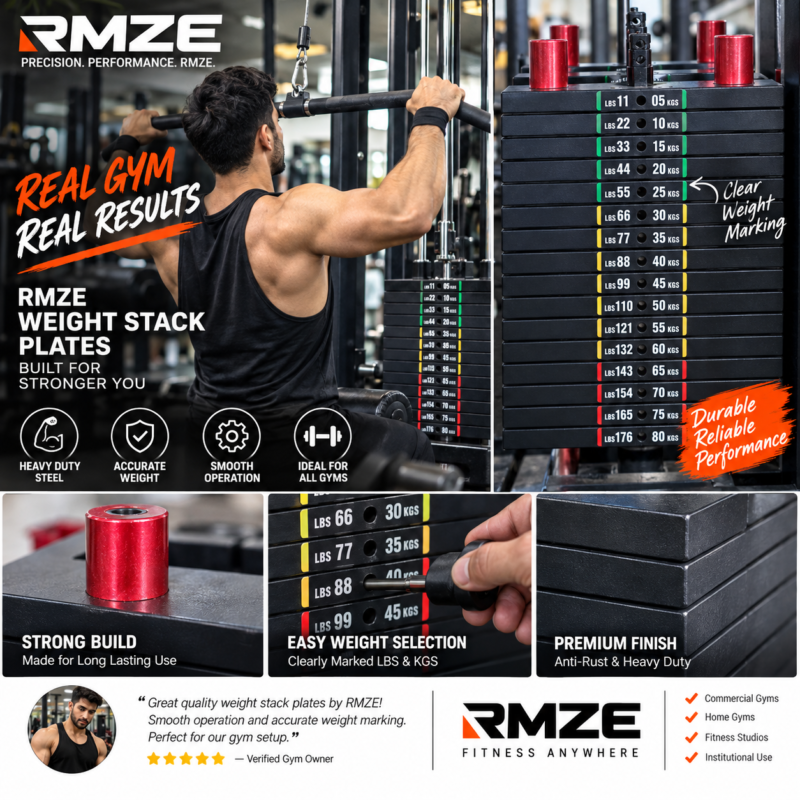 RMZE weight stack plates set with 5 KG to 80 KG markings for gym cable machines